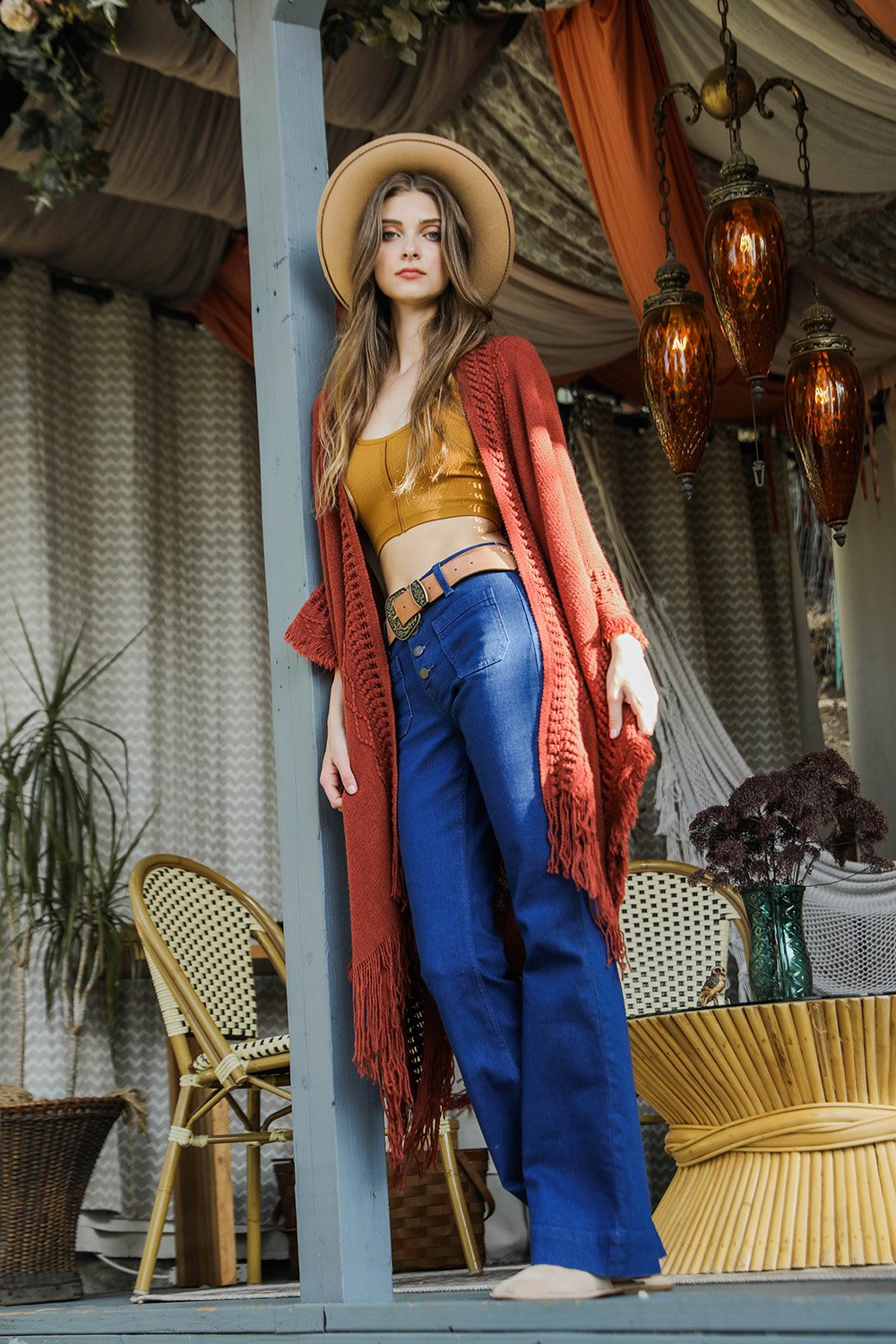 Open Work Frayed Bohemian Ruana-Soul Flow Apparel