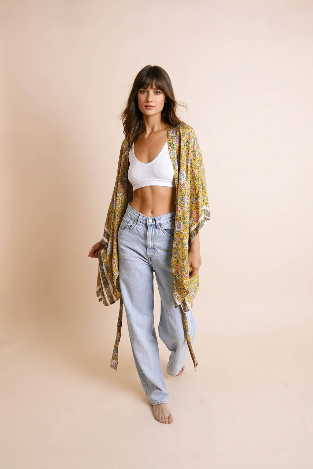 Floral Front Tie Kimono Wrap-Soul Flow Apparel