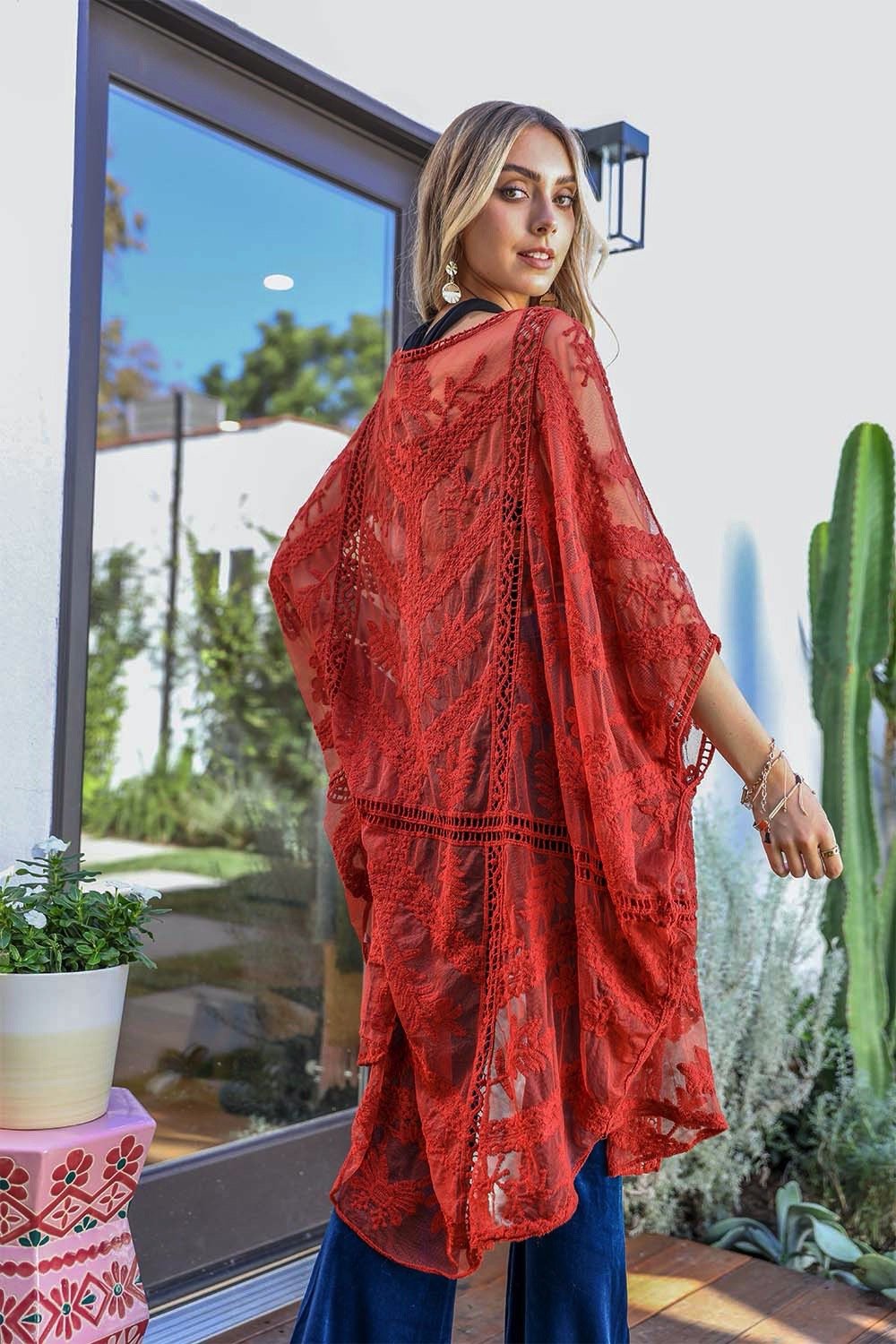 Embroidered Mesh Leaf Kimono-Soul Flow Apparel