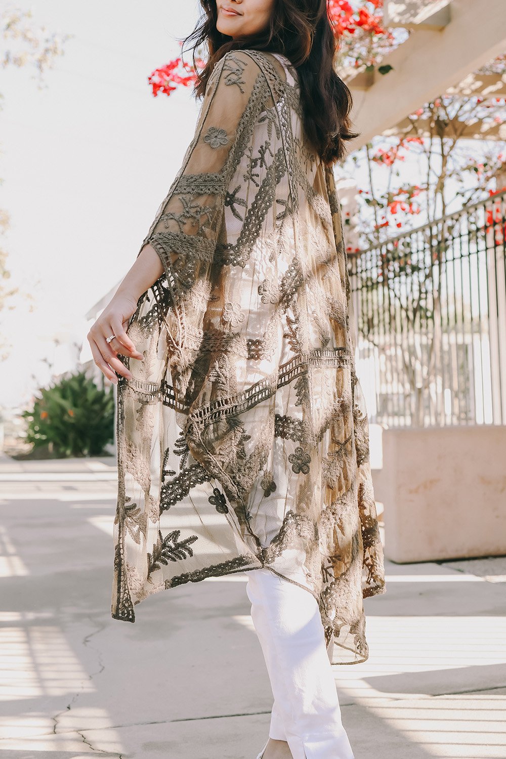 Embroidered Mesh Leaf Kimono-Soul Flow Apparel