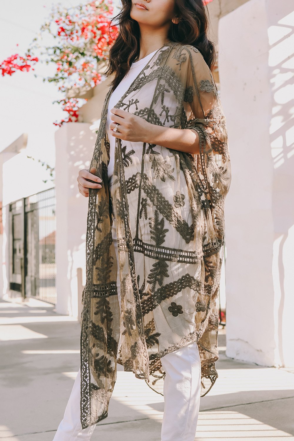 Embroidered Mesh Leaf Kimono-Soul Flow Apparel