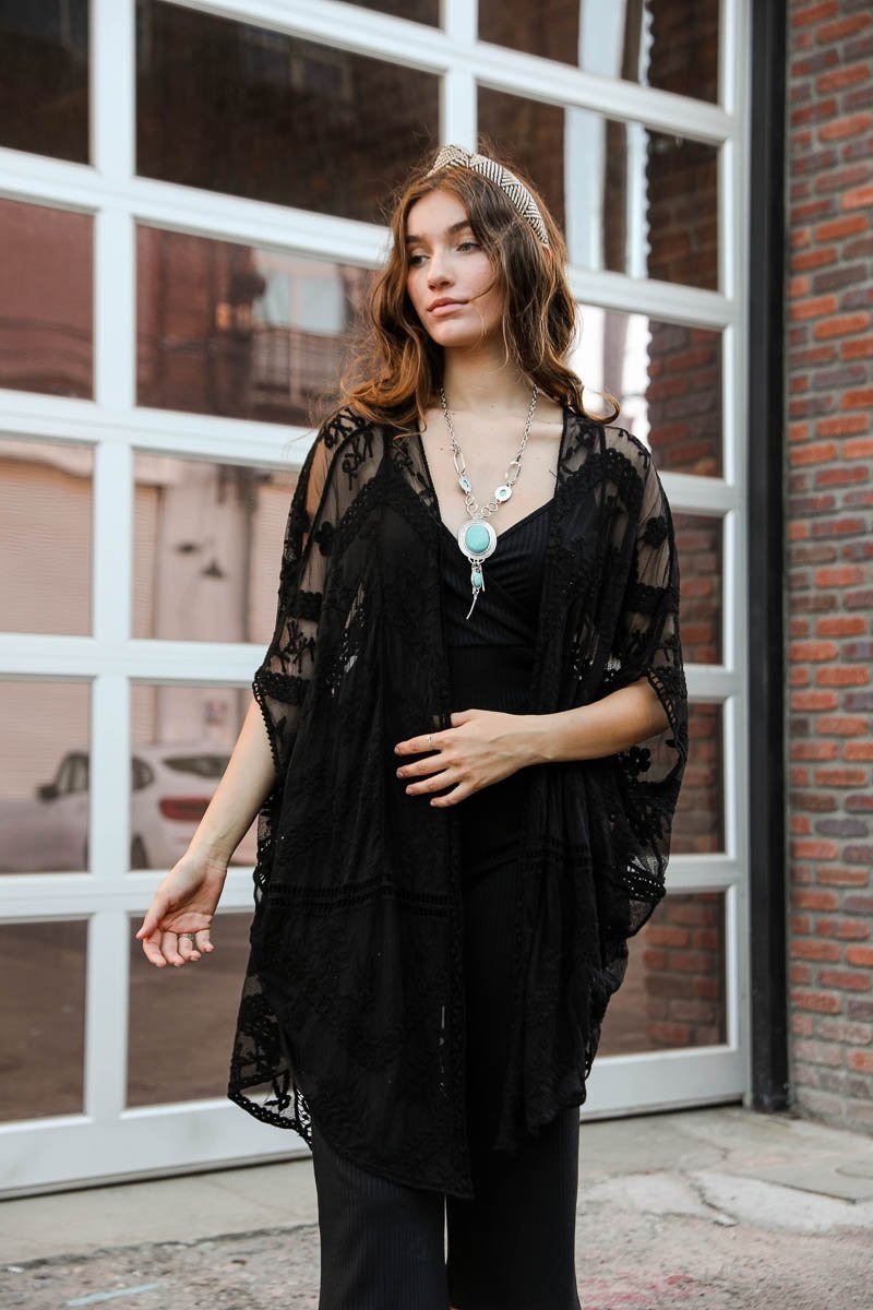 Embroidered Mesh Leaf Kimono-Soul Flow Apparel