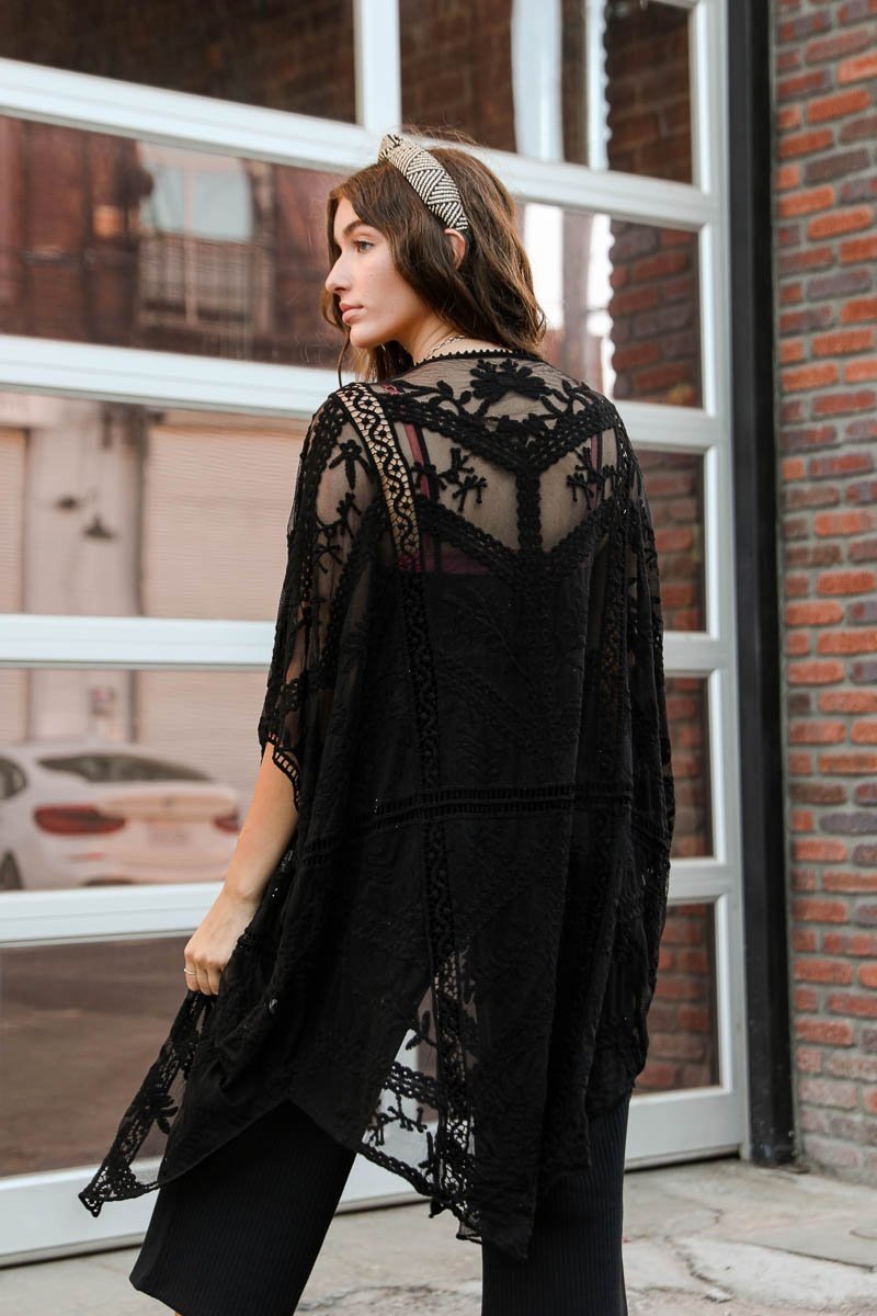 Embroidered Mesh Leaf Kimono-Soul Flow Apparel
