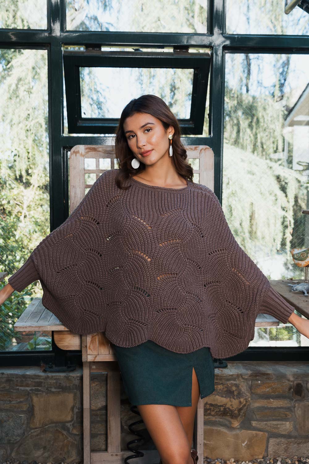 Texture Trend Sleeve-Knit Poncho-Soul Flow Apparel