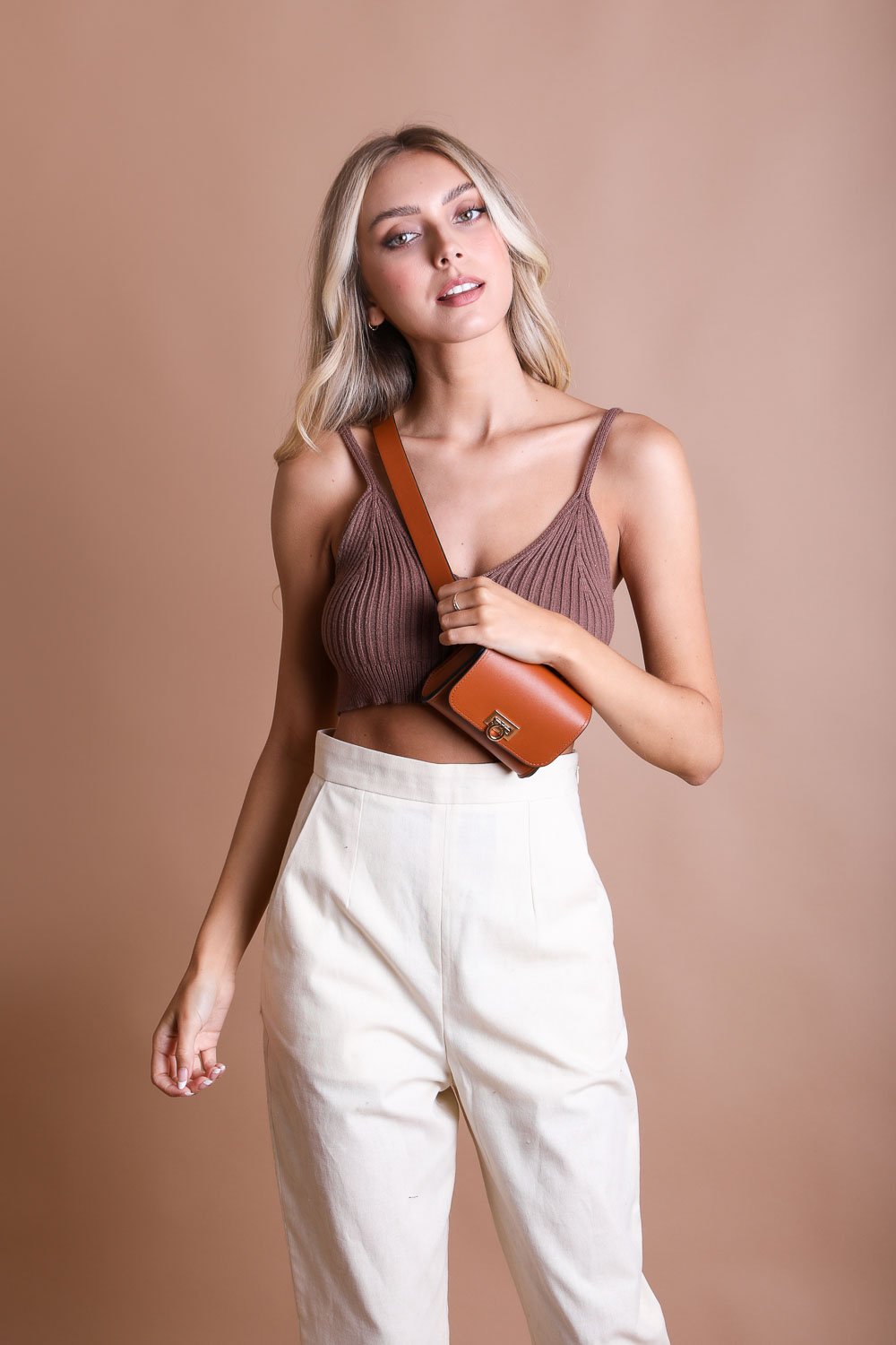 Mini Faux Leather Belt Bag – Chic with Gold Link Chain-Soul Flow Apparel