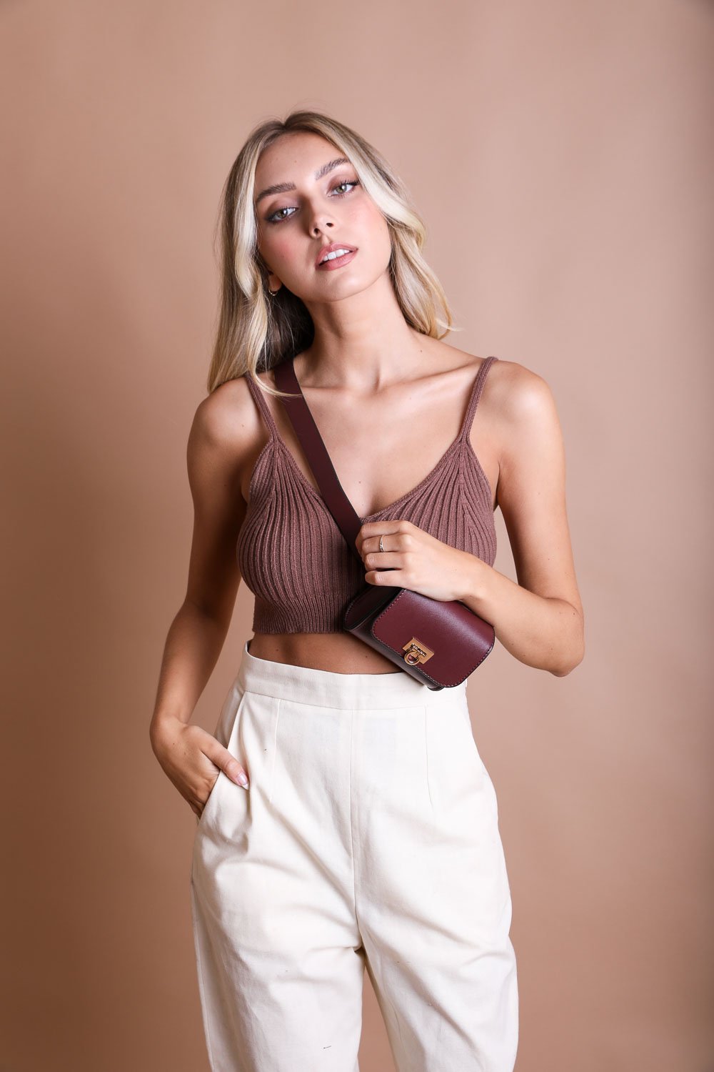 Mini Faux Leather Belt Bag – Chic with Gold Link Chain-Soul Flow Apparel