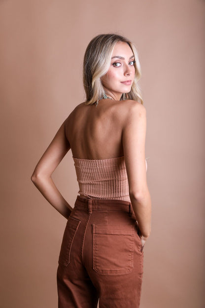 Leto Collection Boho Bandeau Top in ribbed design, perfect for casual summer outfits