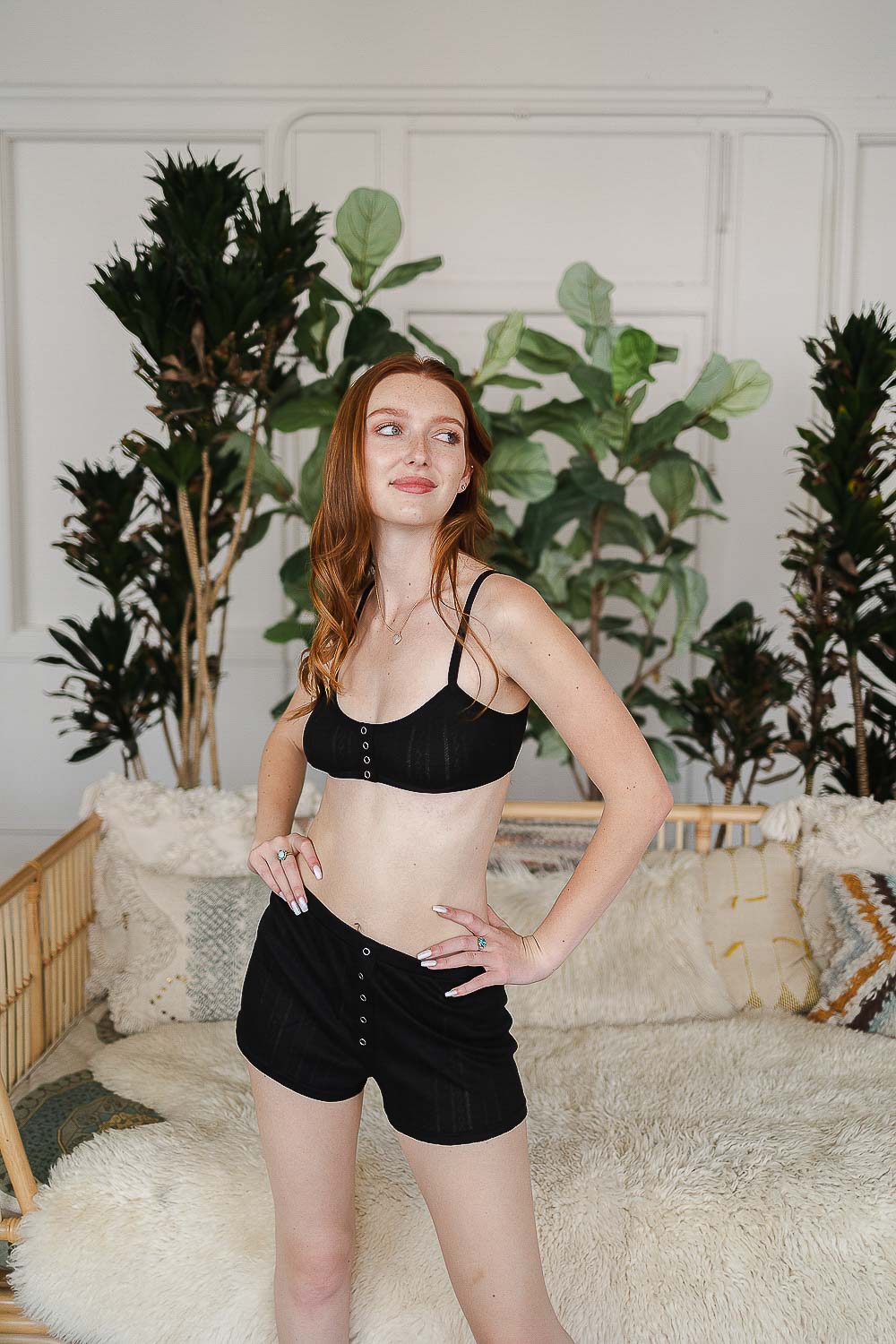 Front Snap Pointelle Lounge Shorts-Soul Flow Apparel