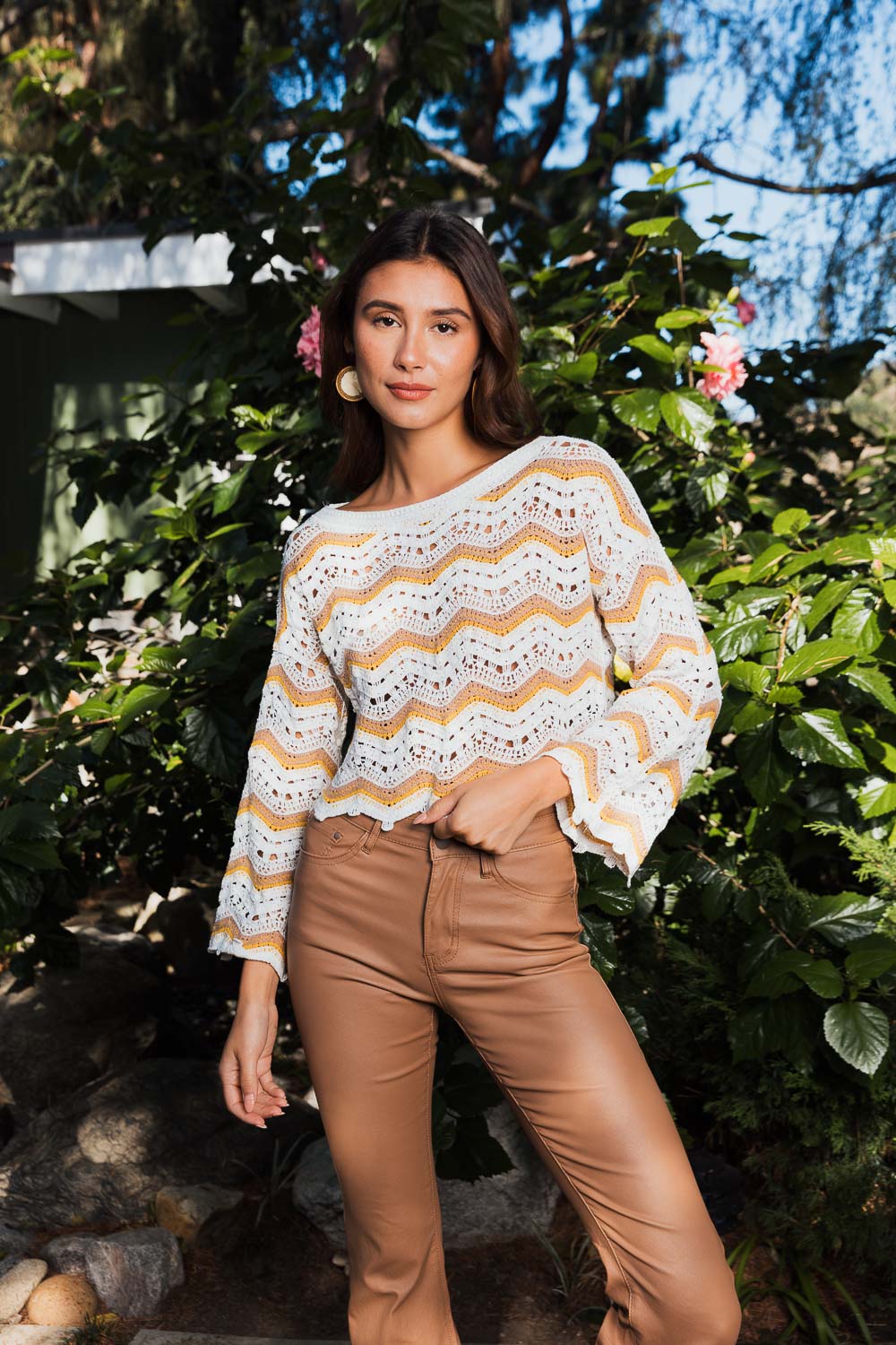 Chevron Chic Flare Crop Top-Soul Flow Apparel