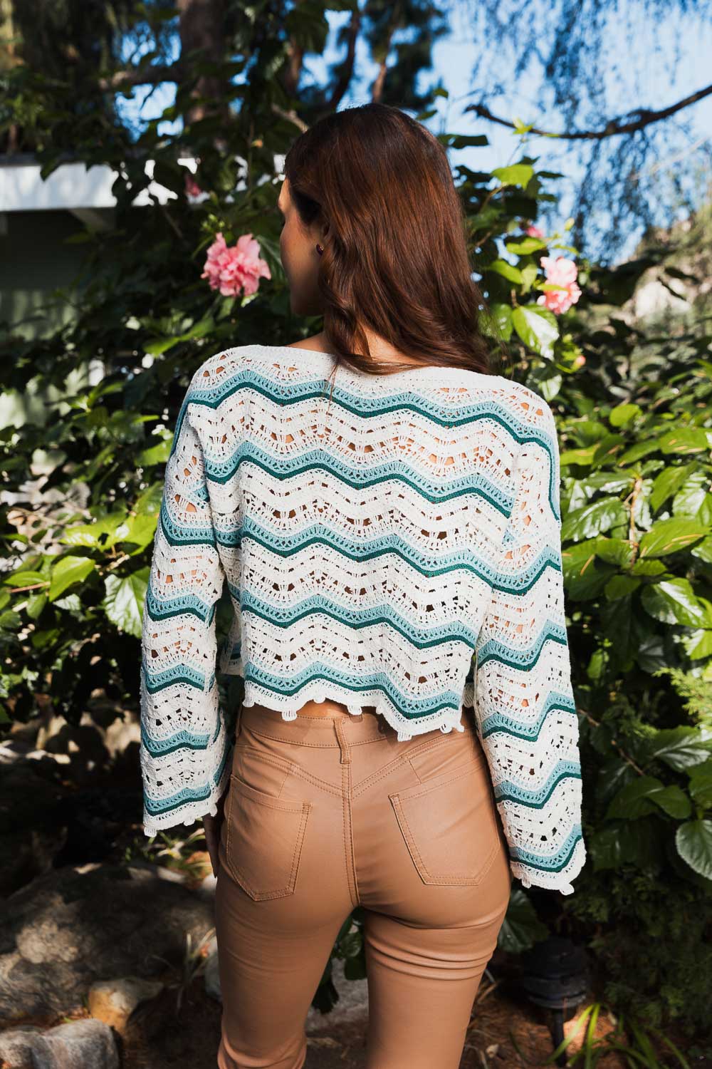 Chevron Chic Flare Crop Top-Soul Flow Apparel
