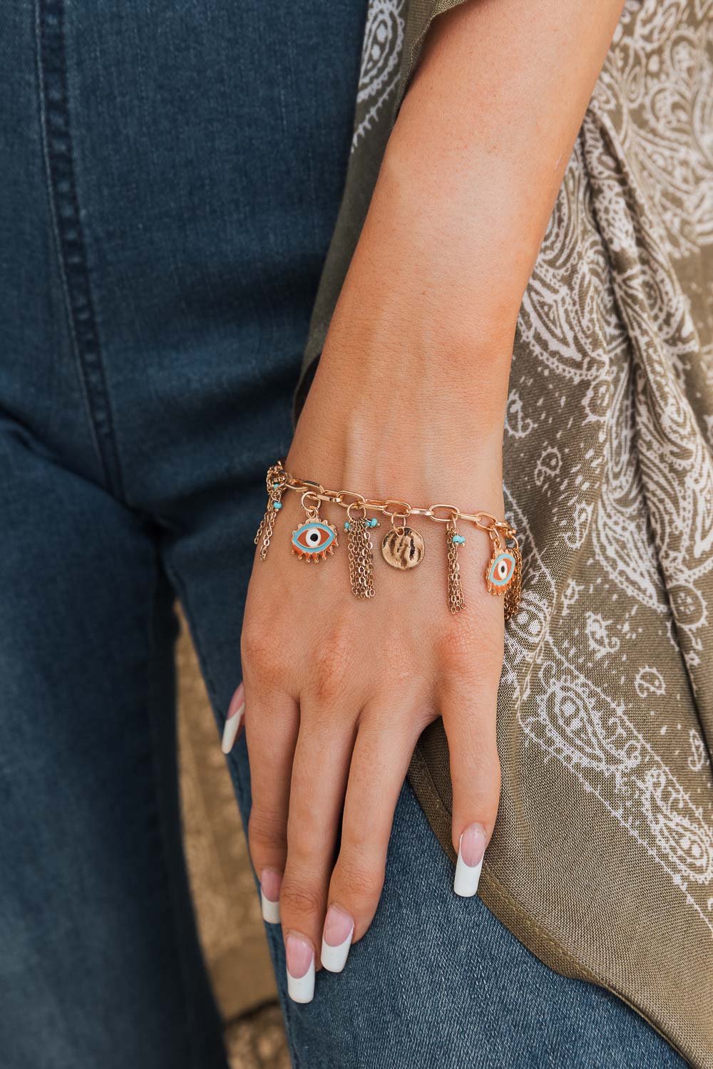 Golden Gaze Eyelet Charm Bracelet-Soul Flow Apparel