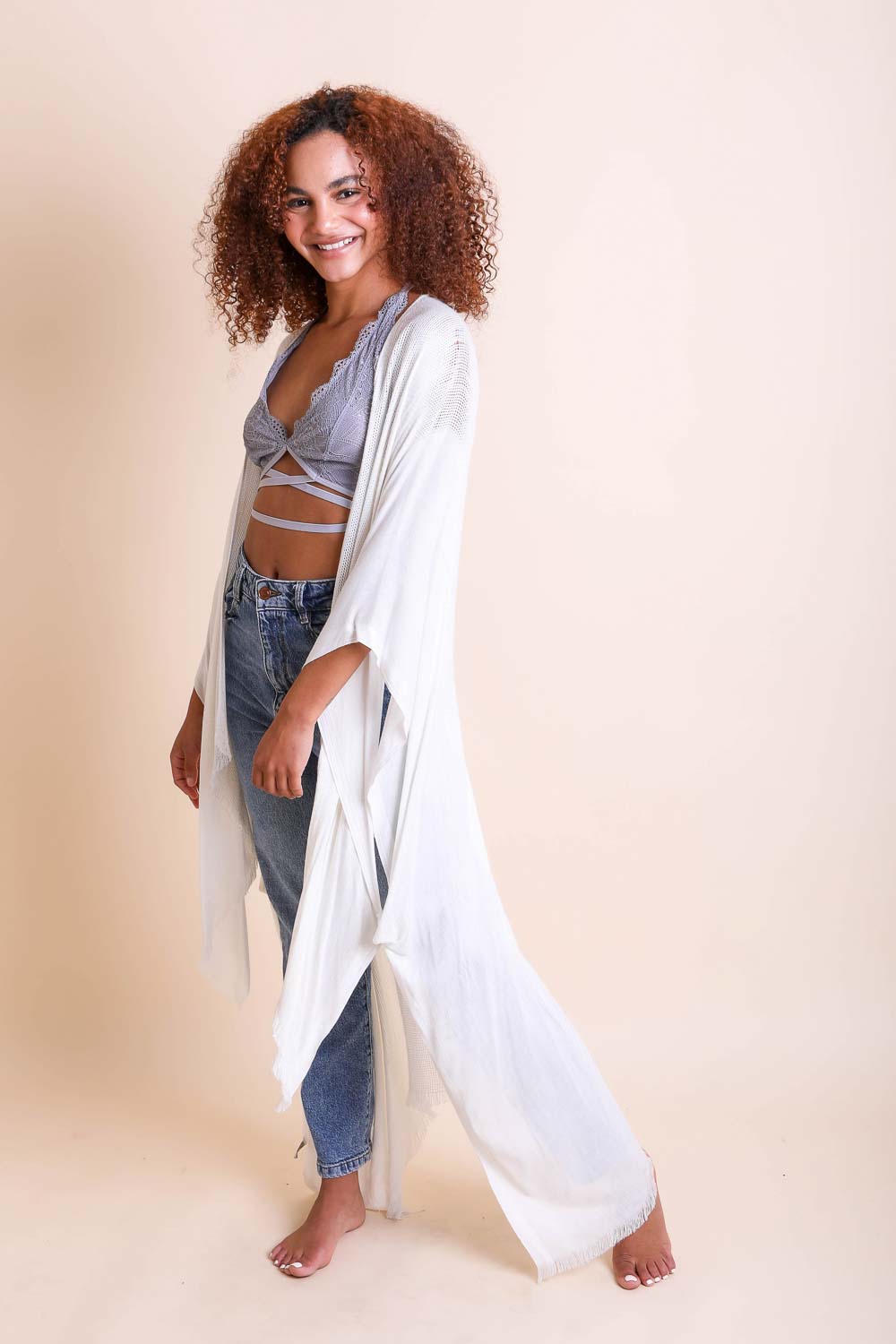 Frayed Trim Kimono-Soul Flow Apparel