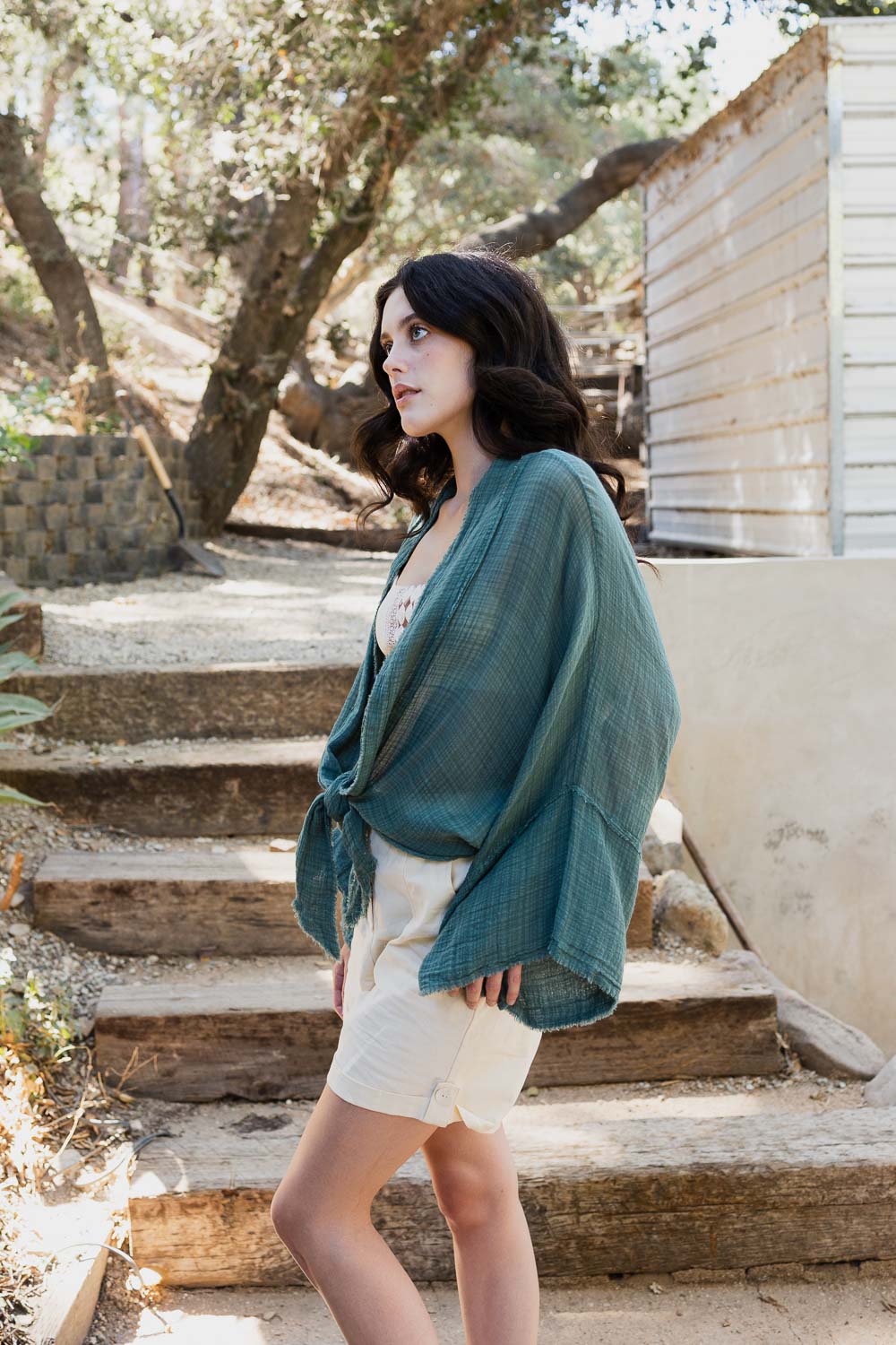 Flounce Tie-Front Kimono Wrap-Soul Flow Apparel