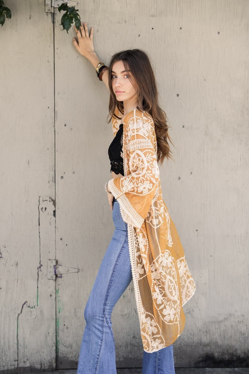 Contrast Mesh Cotton Lace Kimono-Soul Flow Apparel