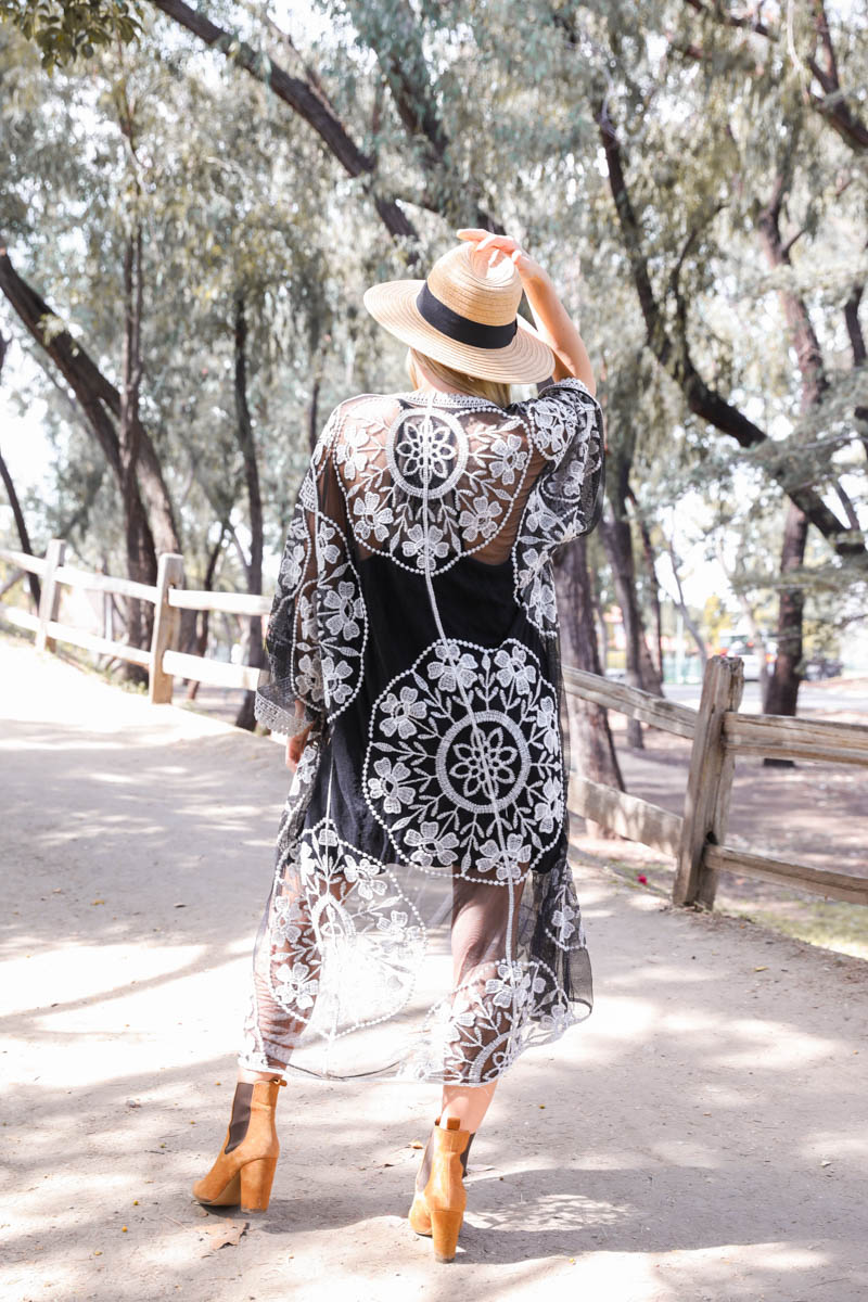 Contrast Mesh Cotton Lace Kimono-Soul Flow Apparel