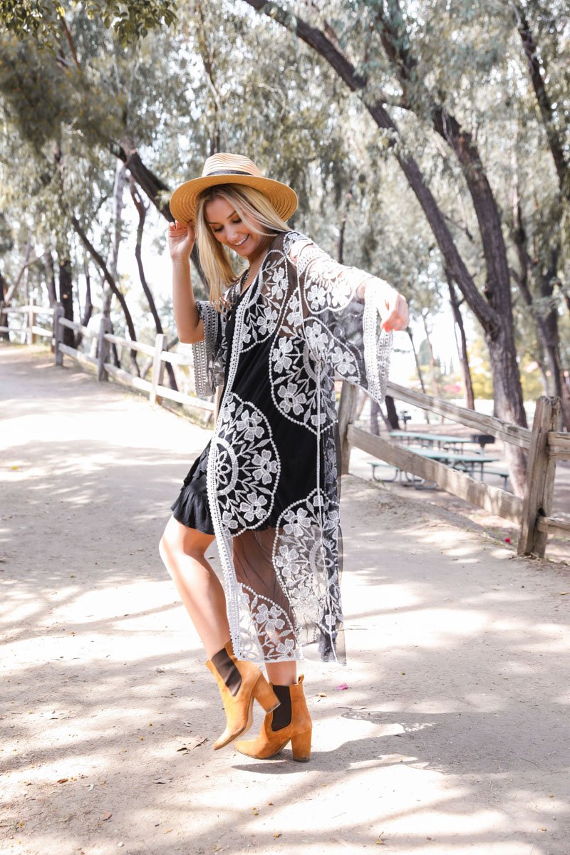 Contrast Mesh Cotton Lace Kimono-Soul Flow Apparel