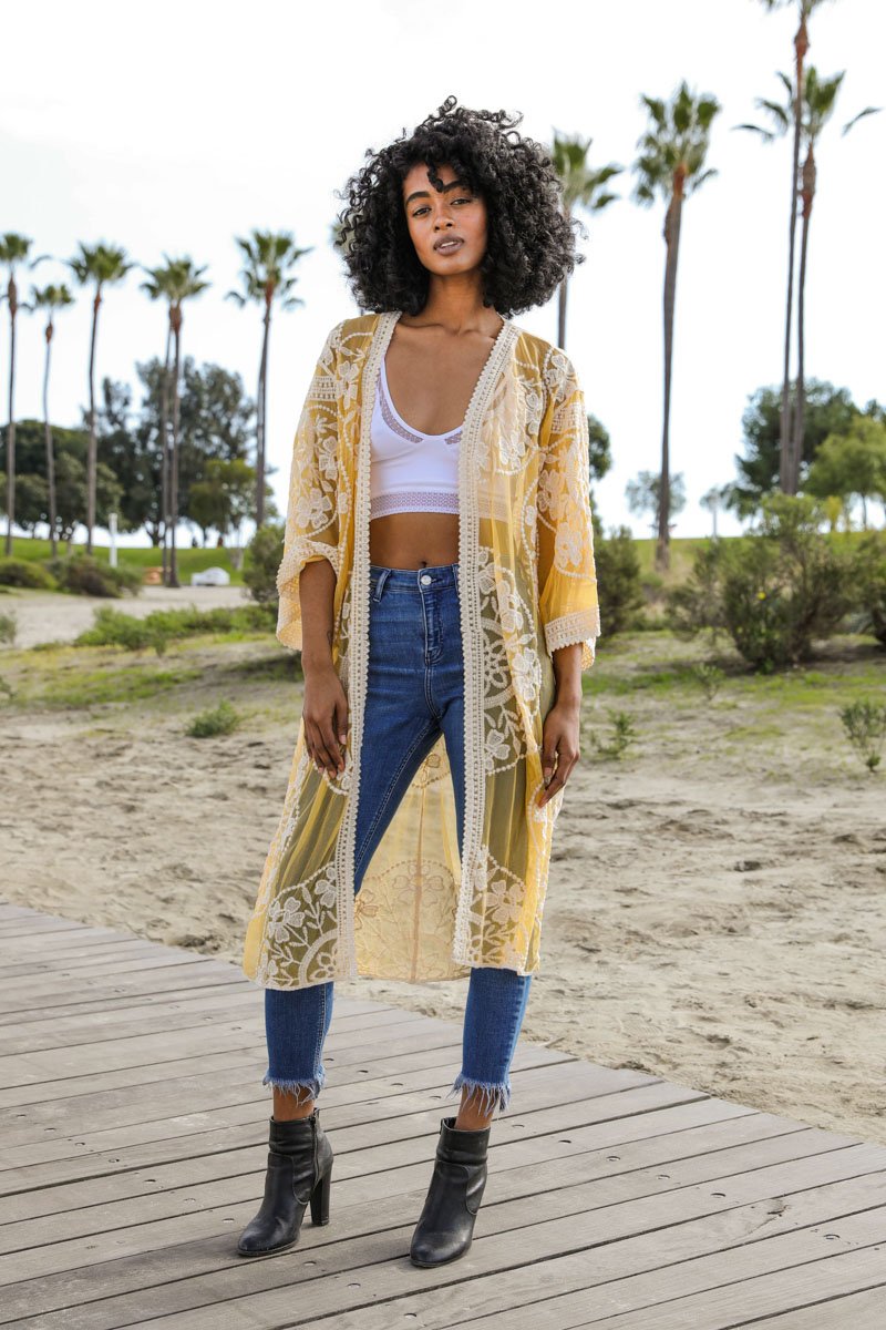 Contrast Mesh Cotton Lace Kimono-Soul Flow Apparel
