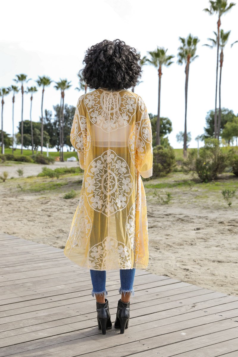 Contrast Mesh Cotton Lace Kimono-Soul Flow Apparel