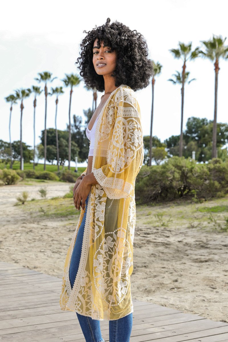 Contrast Mesh Cotton Lace Kimono-Soul Flow Apparel