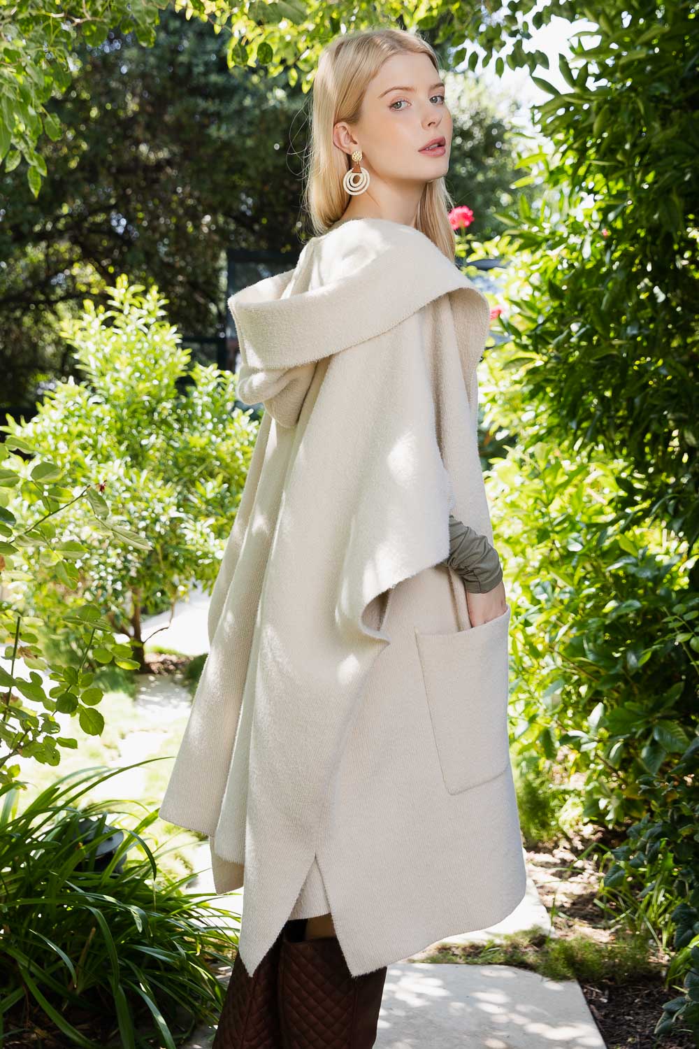 Cozy Solid Color Hooded Ruana