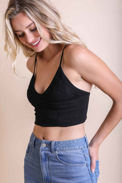 Leto Collection black stretchable brami top for women with a stylish cropped design