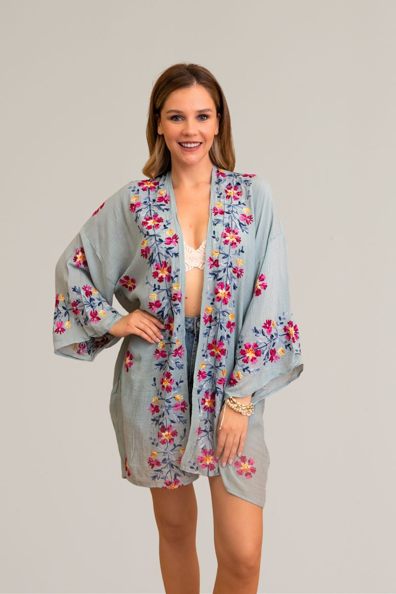 Ethereal Anemone Kimono – Elegant Floral Embroidery