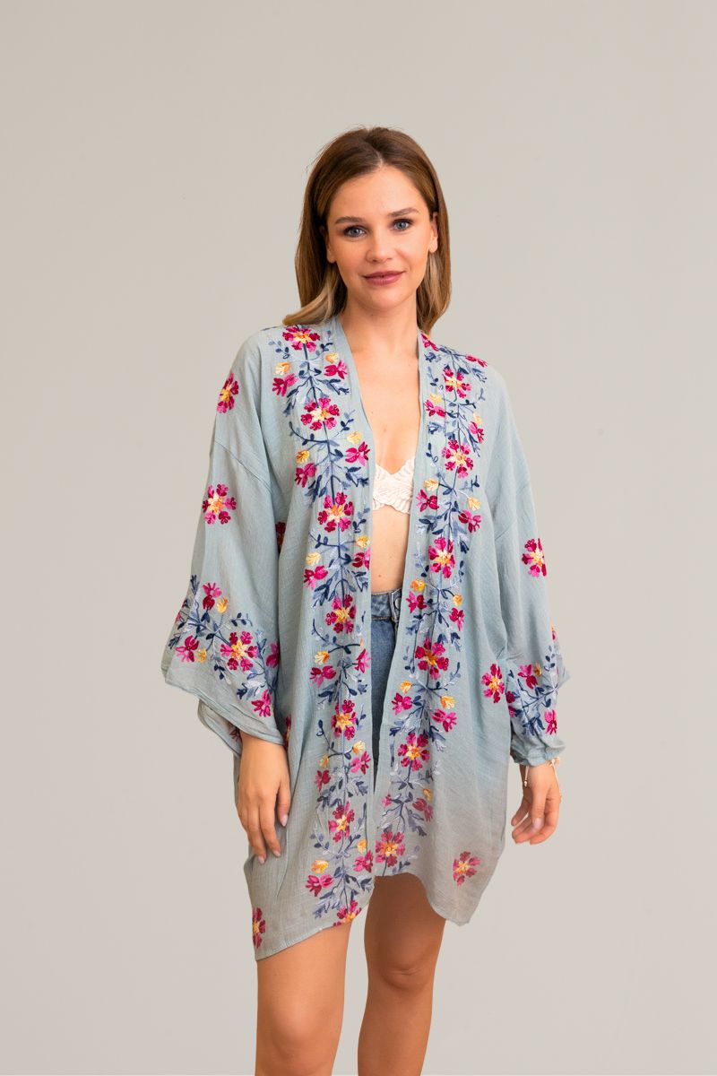Ethereal Anemone Kimono – Elegant Floral Embroidery
