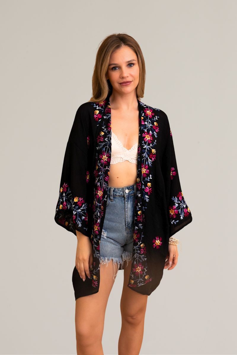 Ethereal Anemone Kimono – Elegant Floral Embroidery