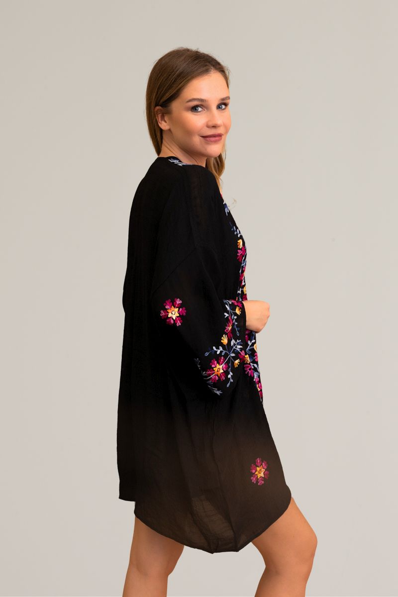 Ethereal Anemone Kimono – Elegant Floral Embroidery