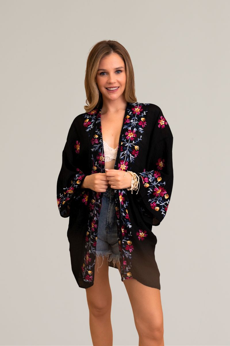 Ethereal Anemone Kimono – Elegant Floral Embroidery