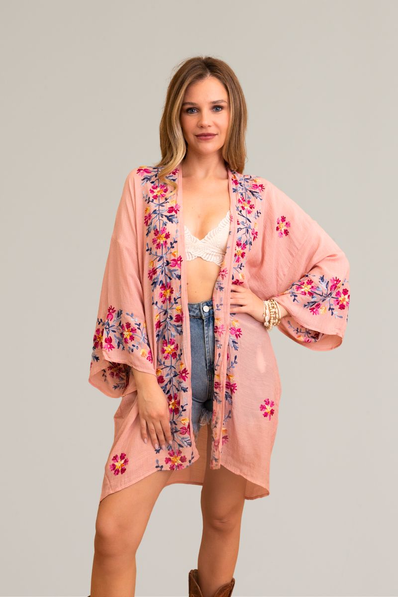 Ethereal Anemone Kimono – Elegant Floral Embroidery