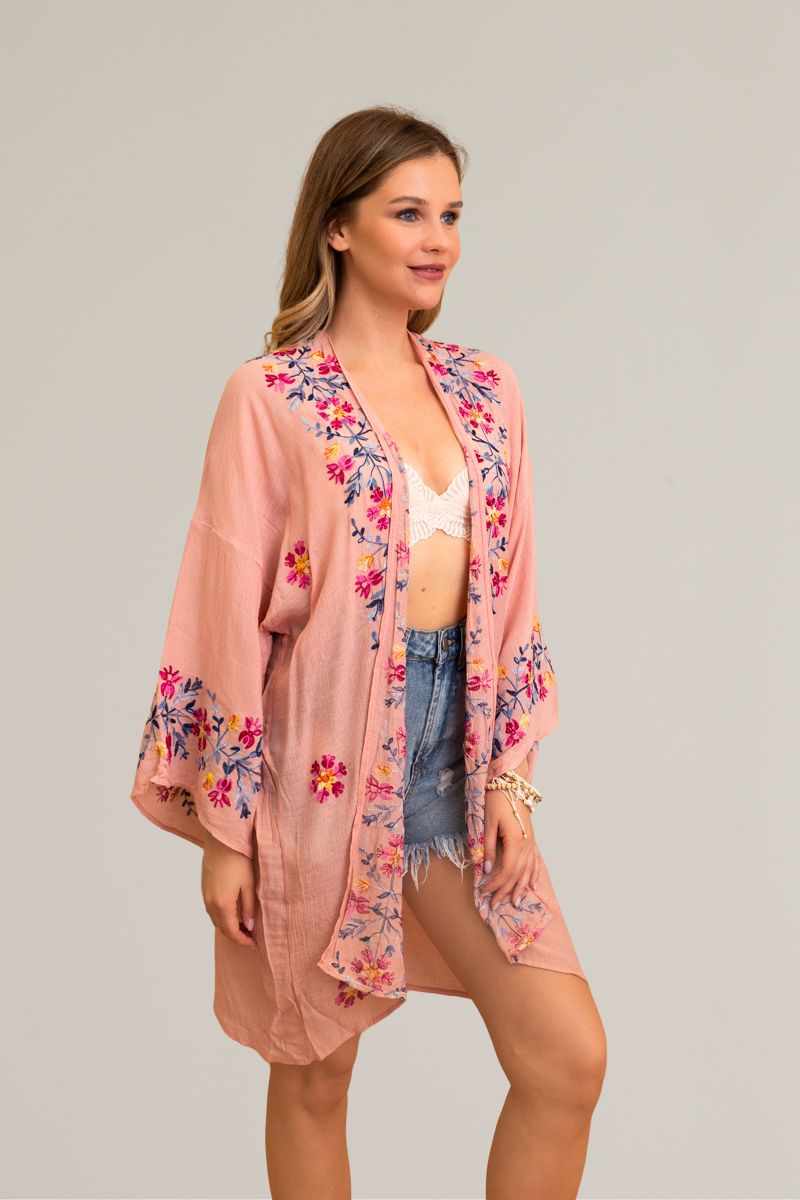 Ethereal Anemone Kimono – Elegant Floral Embroidery