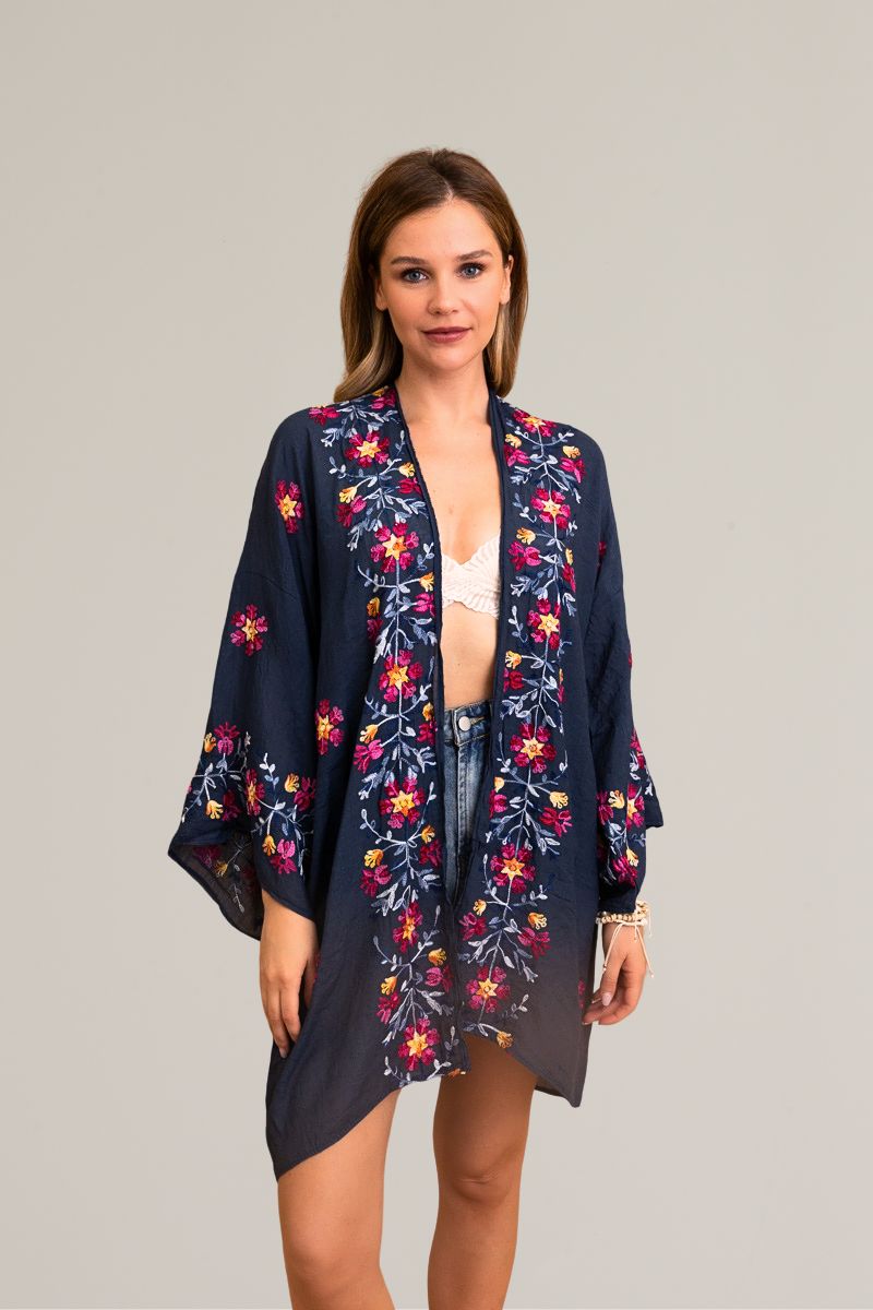 Ethereal Anemone Kimono – Elegant Floral Embroidery