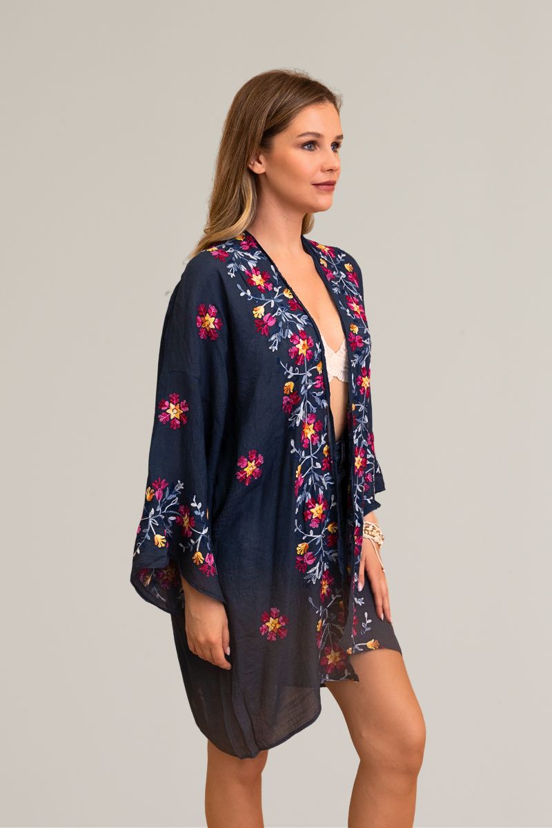 Ethereal Anemone Kimono – Elegant Floral Embroidery
