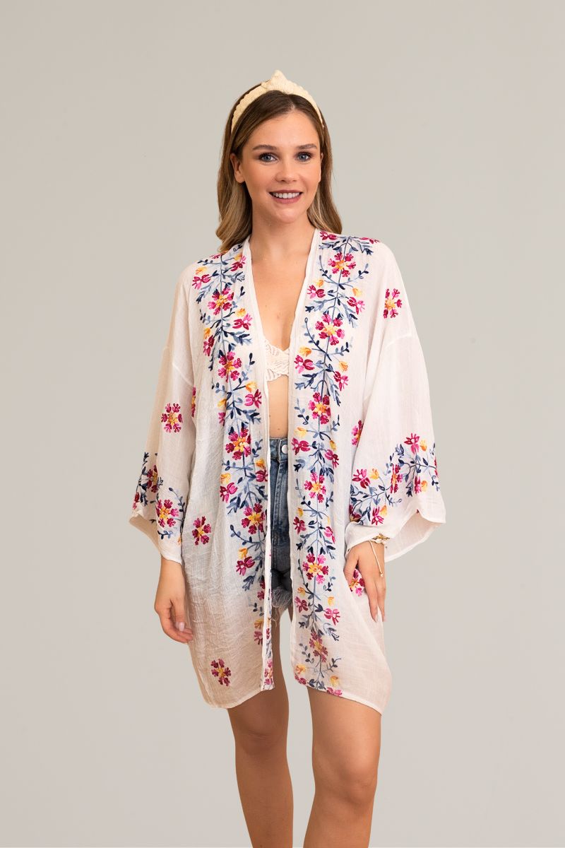 Ethereal Anemone Kimono – Elegant Floral Embroidery