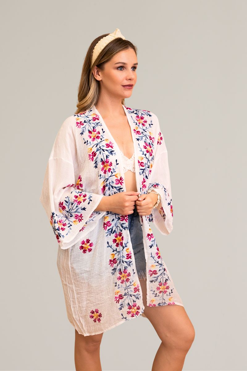 Ethereal Anemone Kimono – Elegant Floral Embroidery