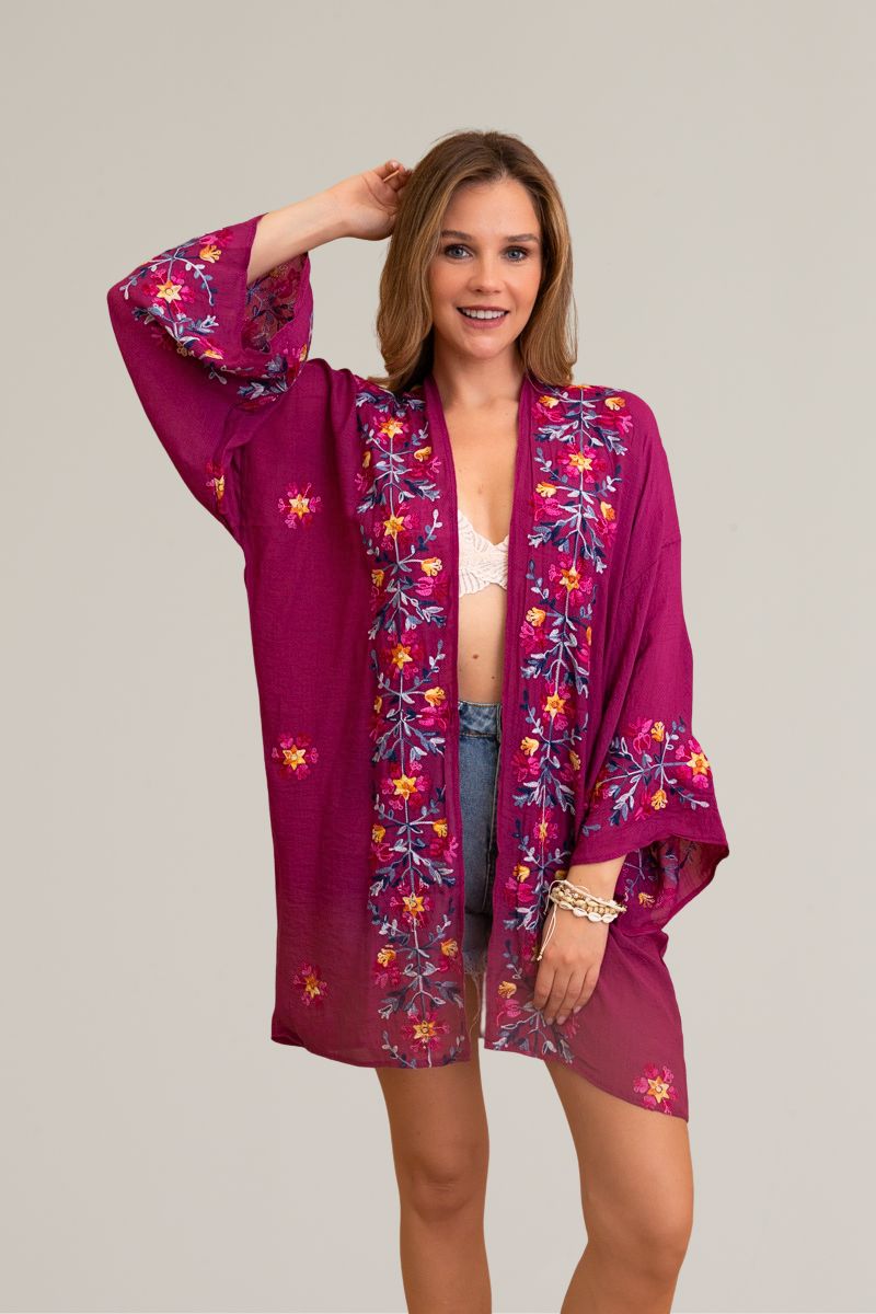 Ethereal Anemone Kimono – Elegant Floral Embroidery