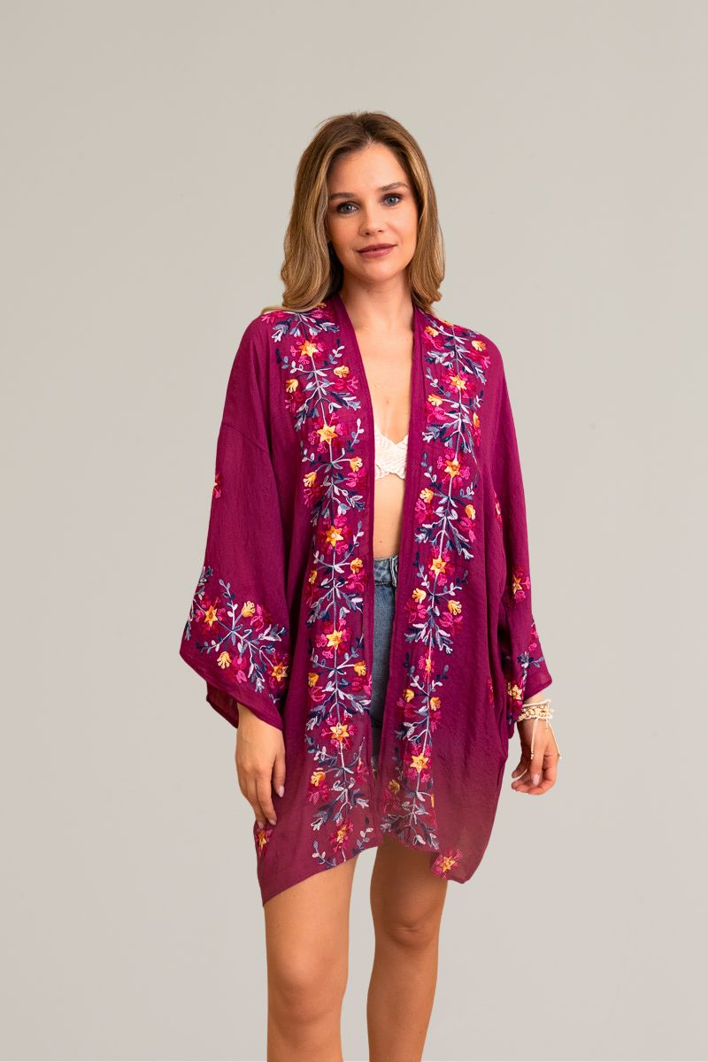 Ethereal Anemone Kimono – Elegant Floral Embroidery