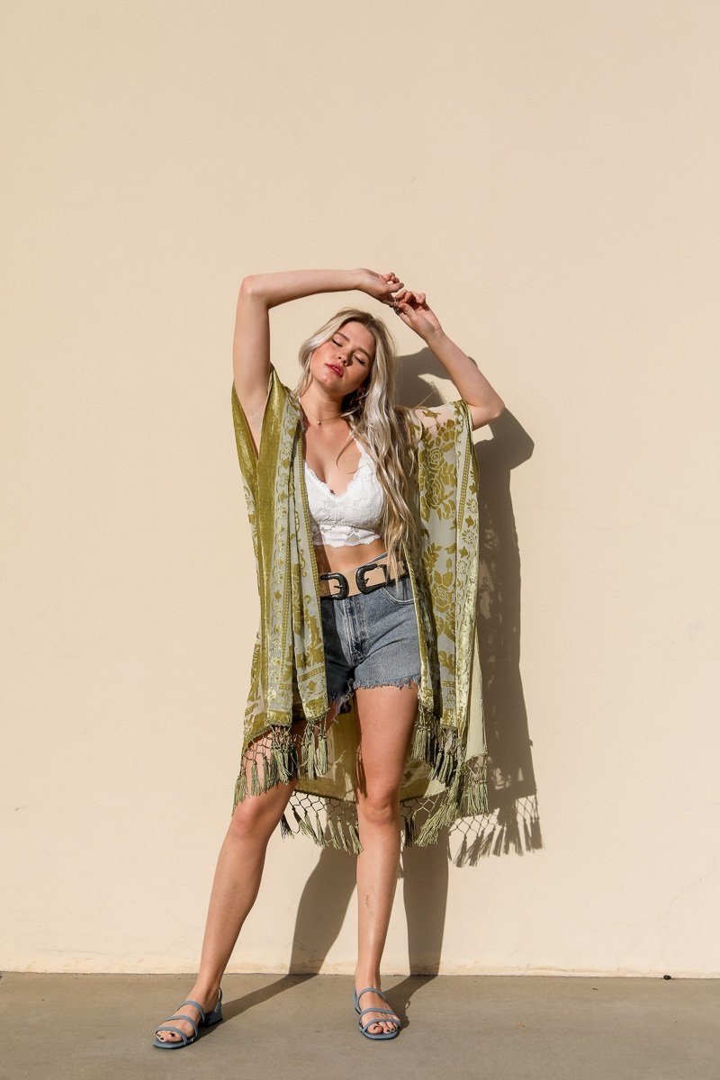 Velvet Mesh Tapestry Kimono-Soul Flow Apparel