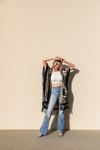 Velvet Mesh Tapestry Kimono-Soul Flow Apparel