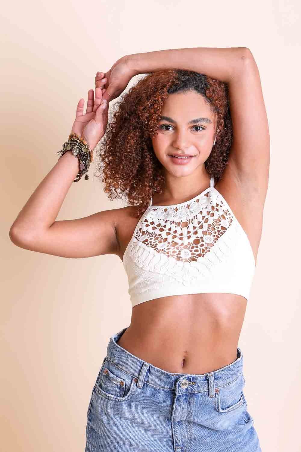 Crochet Lace High Neck Bralette – Halter Style with Cross-Back-Soul Flow Apparel