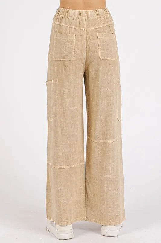Mineral Wash Drawstring Elastic Waist Pants-Soul Flow Apparel