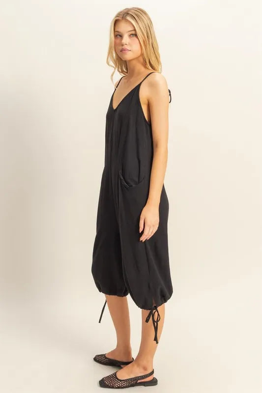 HYFVE V-Neck Pocket Detail Side Tie Hem Romper-Soul Flow Apparel
