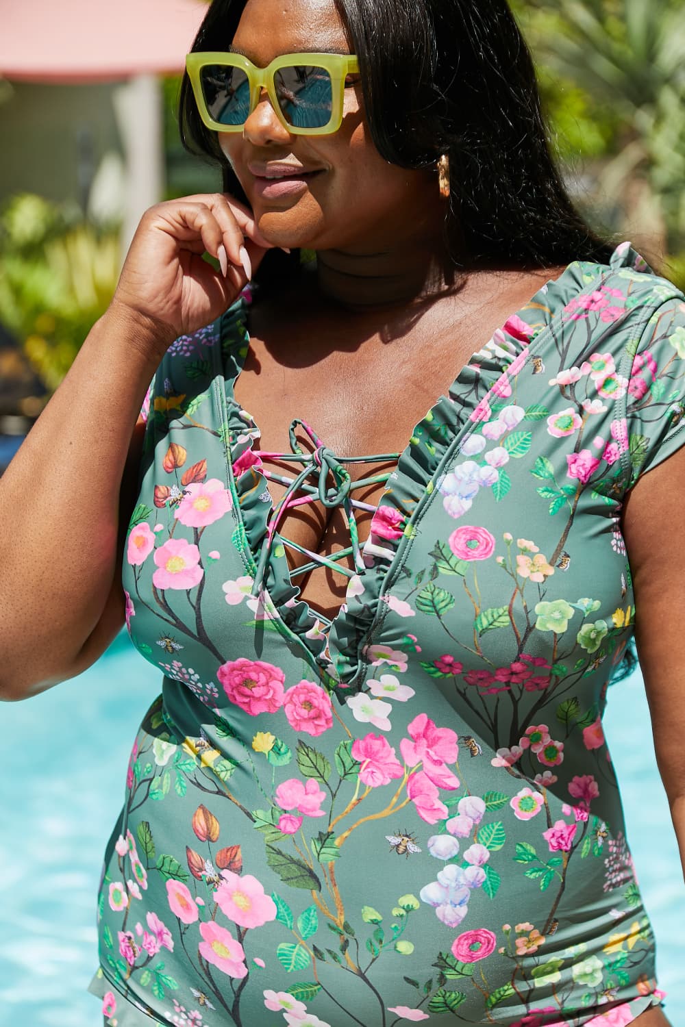 Marina West Swim Bring Me Flowers V-Neck One Piece Swimsuit In Sage-Soul Flow Apparel
