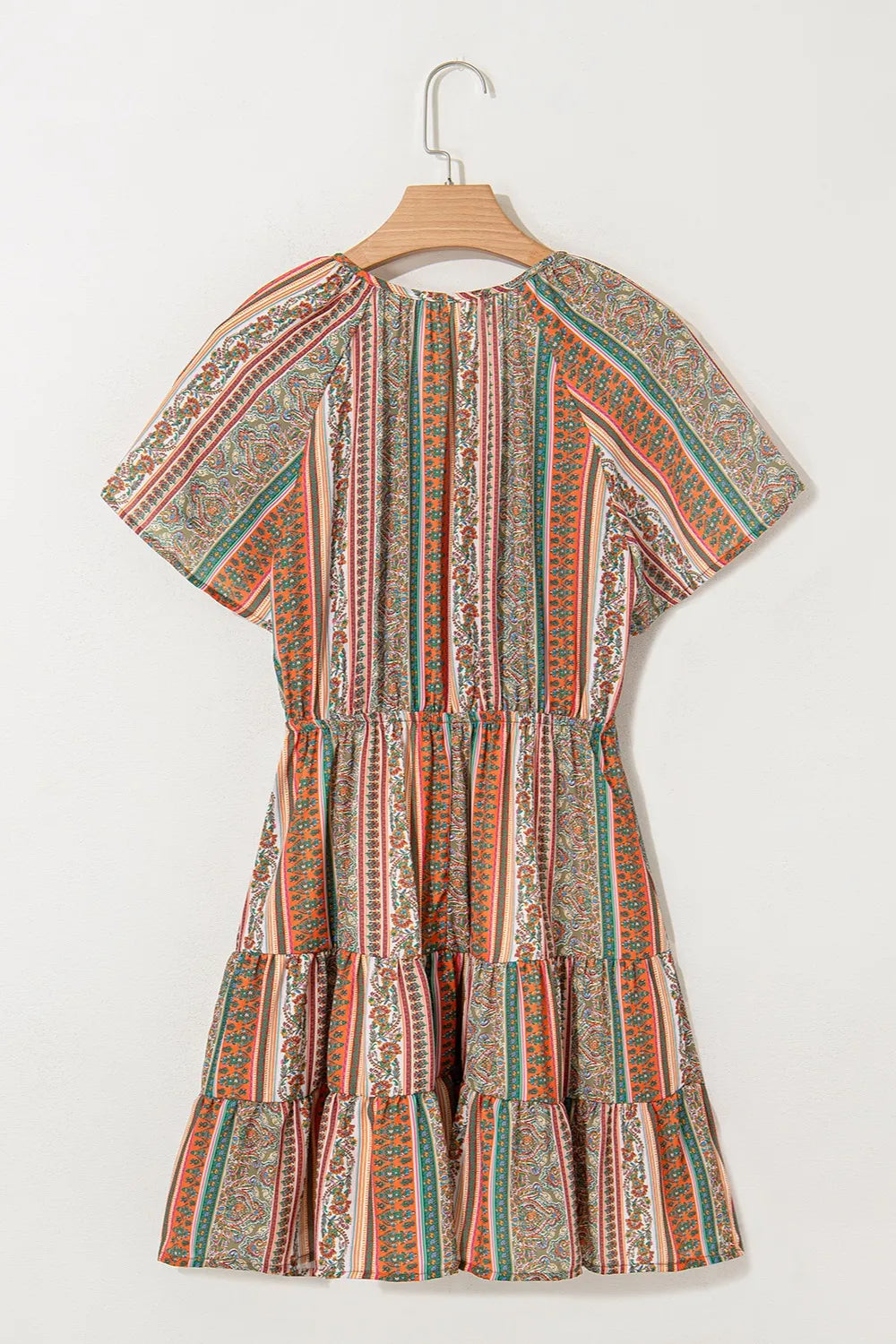 Bohemian Floral Print Buttoned V Neck Ruffle Tiered Dress-Soul Flow Apparel