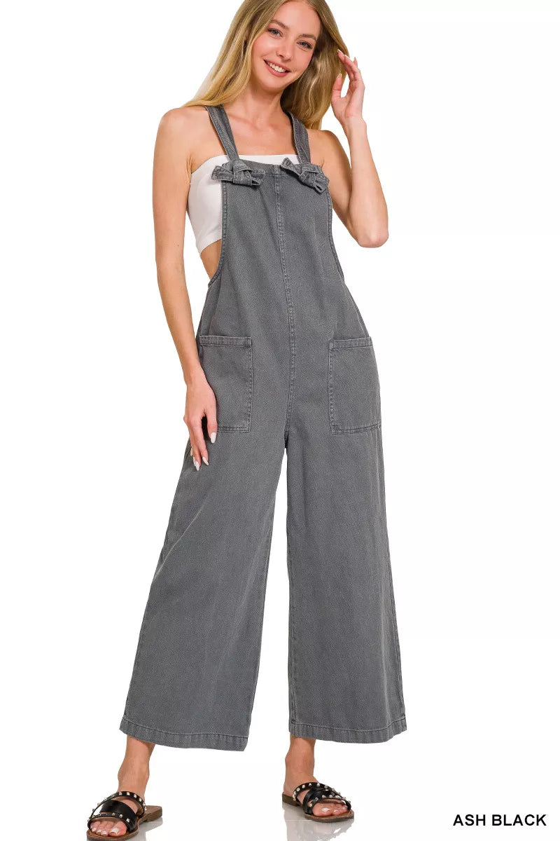 Trendsi Boho Jumpsuit with Pockets in Ash Black for a Stylish and Comfortable Look