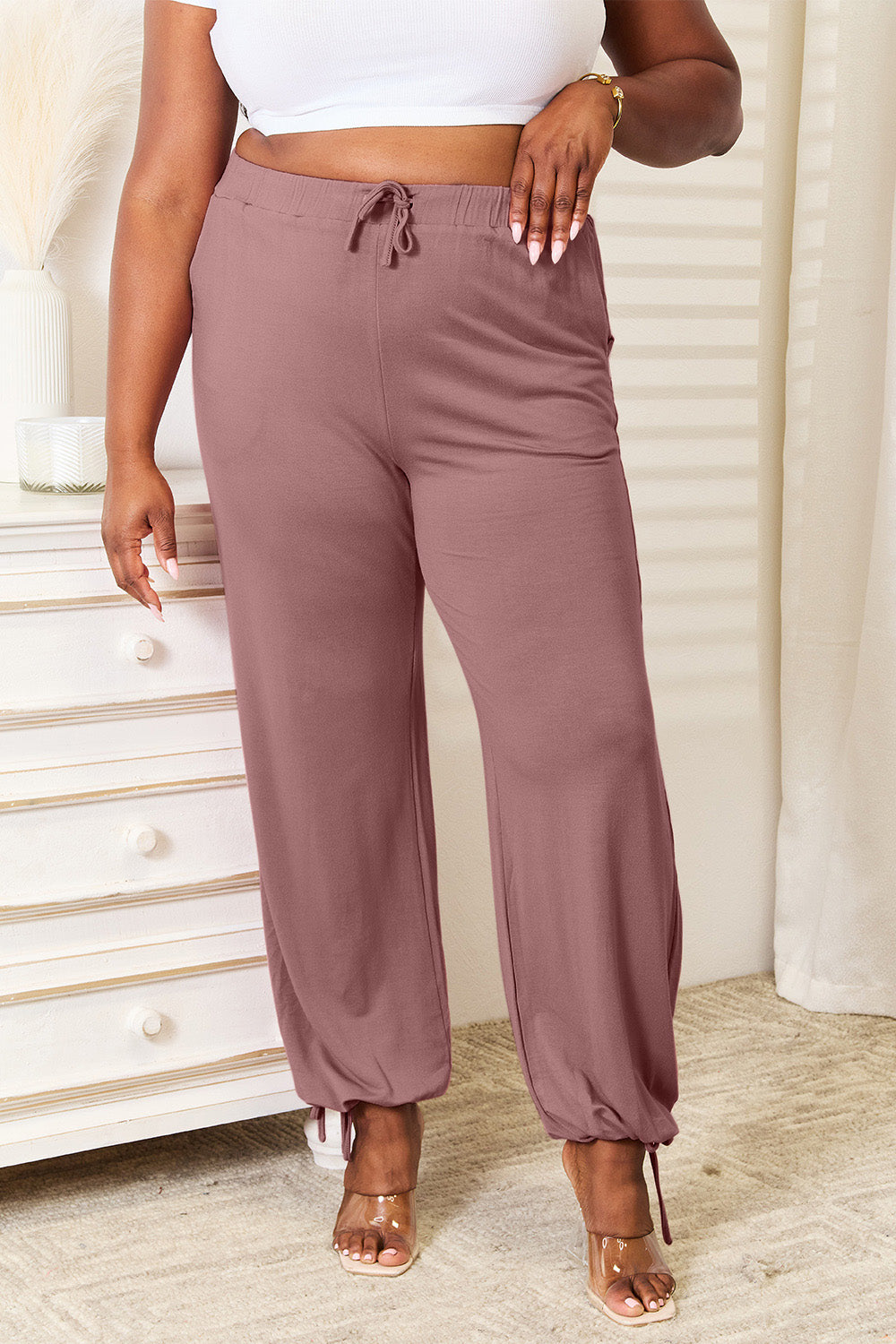Basic Bae Full Size Soft Rayon Drawstring Waist Pants with Pockets-Soul Flow Apparel