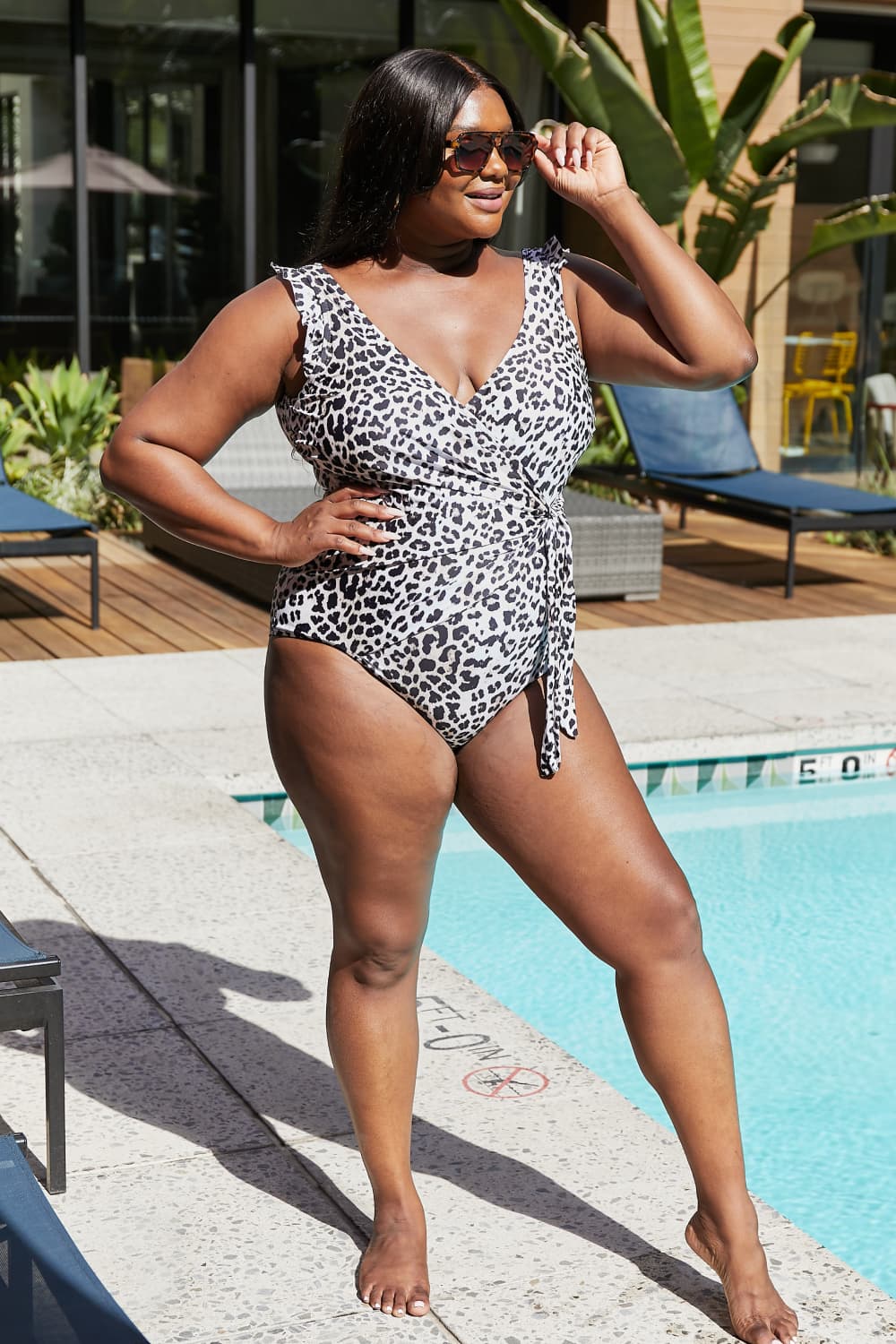 Marina West Swim Full Size Float On Ruffle Faux Wrap One-Piece in Cat-Soul Flow Apparel