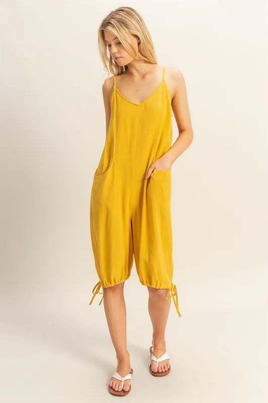 HYFVE V-Neck Pocket Detail Side Tie Hem Romper-Soul Flow Apparel