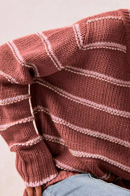 Trendsi boho striped sweater for women in rust color with white stripes and relaxed fit